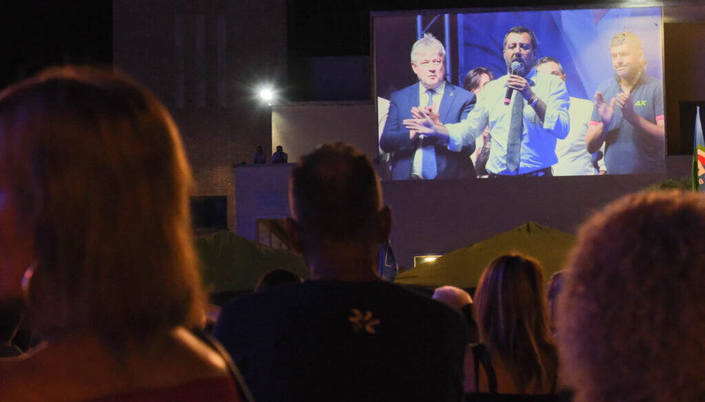 Interior Minister Matteo Salvini is watched by a crowd