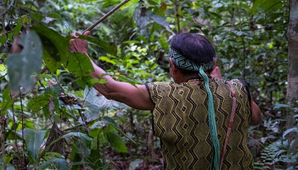 Shaman walking through the rainforest